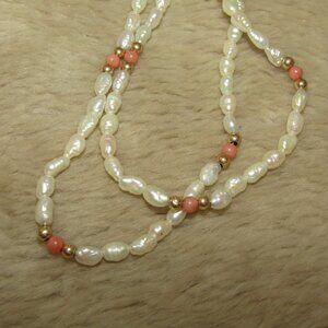 Vintage Imperial World, Inc freshwater pearl & coral necklace